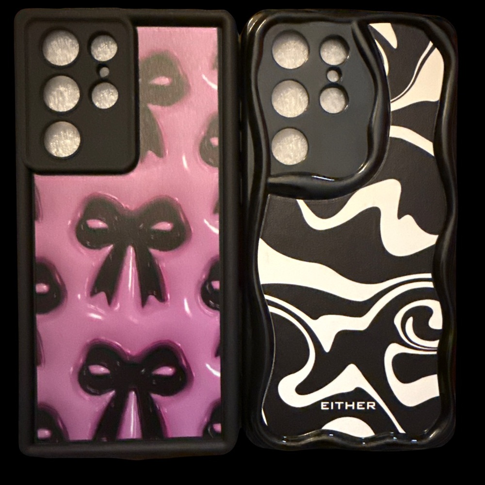 Black and Pink Patterned Phone Case Set
